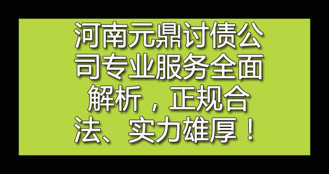 河南元鼎讨债公司专业服务全面解析，正规合法、实力雄厚！